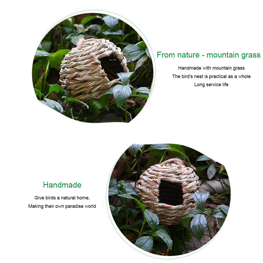 Natural Straw Bird Nest Hanging Handwoven Outdoor Breeding Round Birdhouse