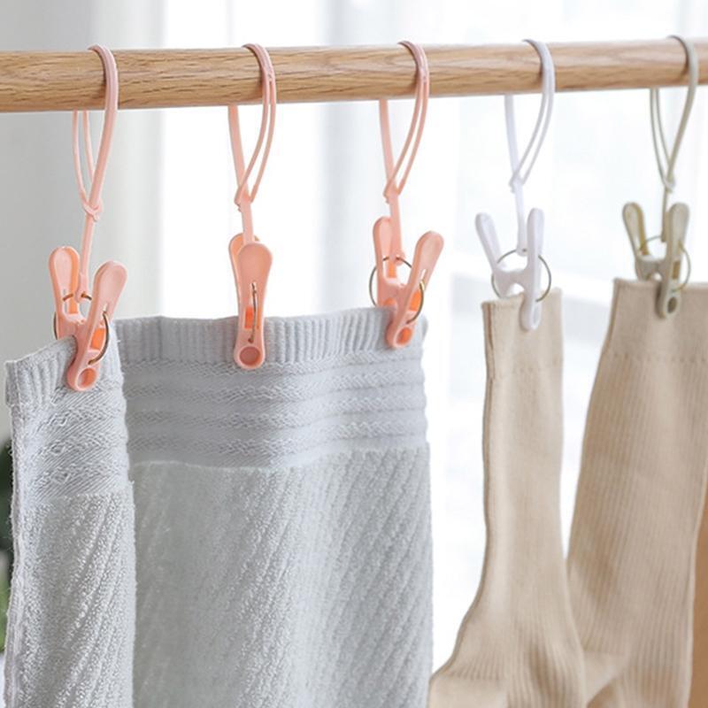 12pcs Clothes Pins with Plastic Rope for Clothesline Drying Clothing Clips Pegs