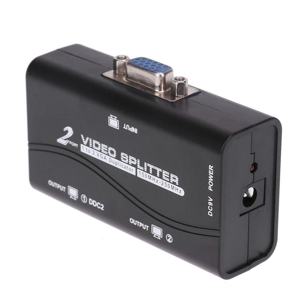 1pc 1 to 2 250MHz HD VGA UHD Signal Splitter Video Duplicator Amplifier