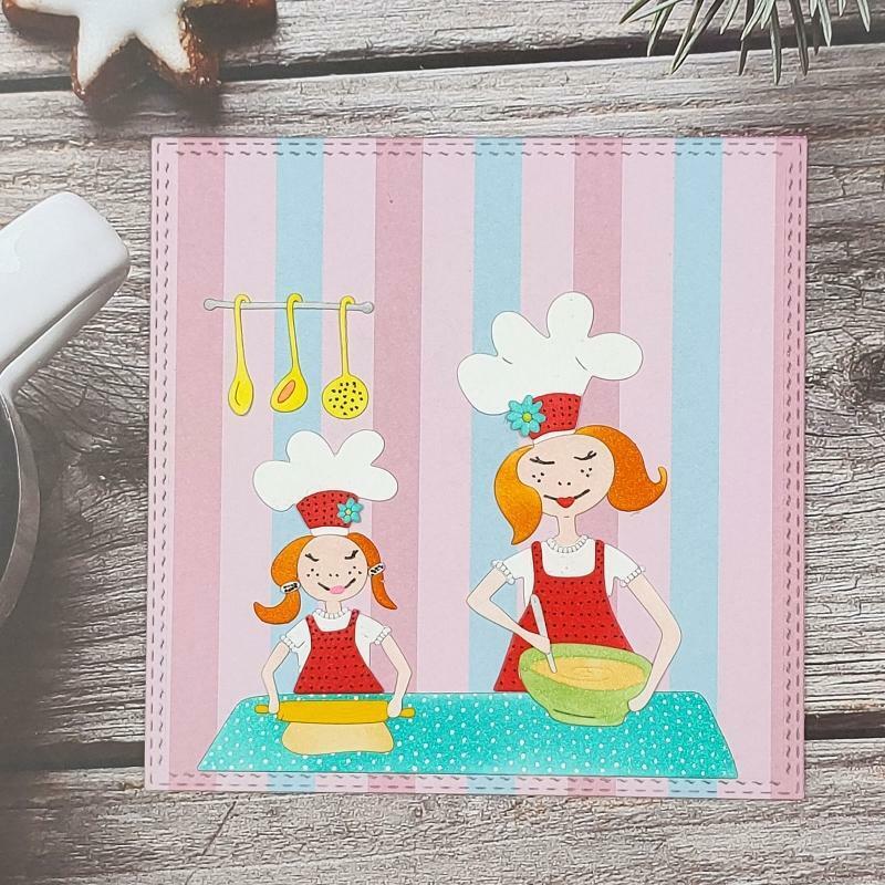 Cartoon Mother Daughter Cooking Metal Cutting Dies Stencil Scrapbooking Template