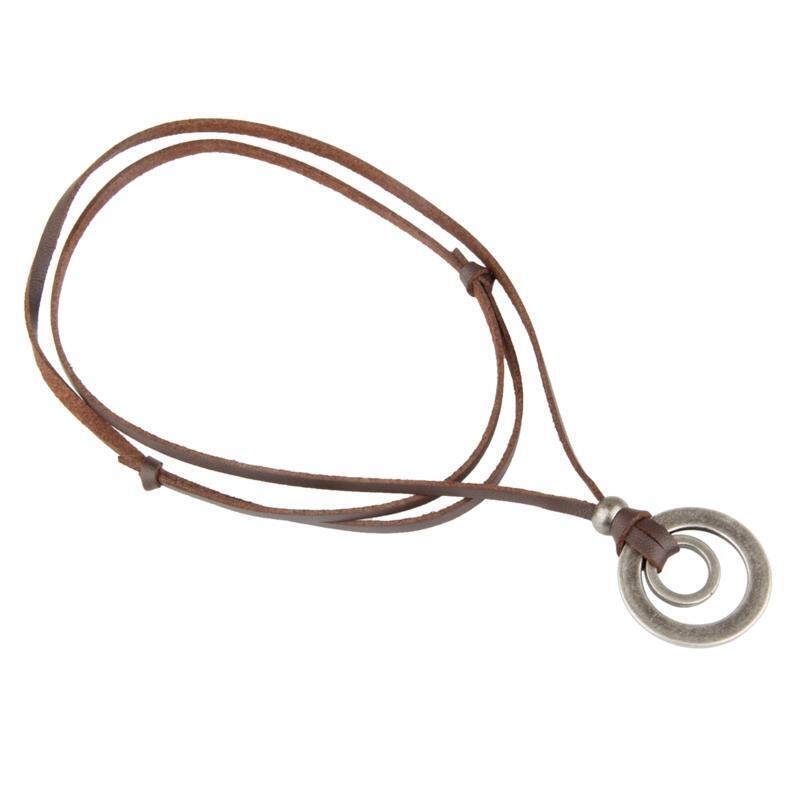 Metal Double Circles Pendant Necklace Men Women Long Necklace Jewelry Gifts