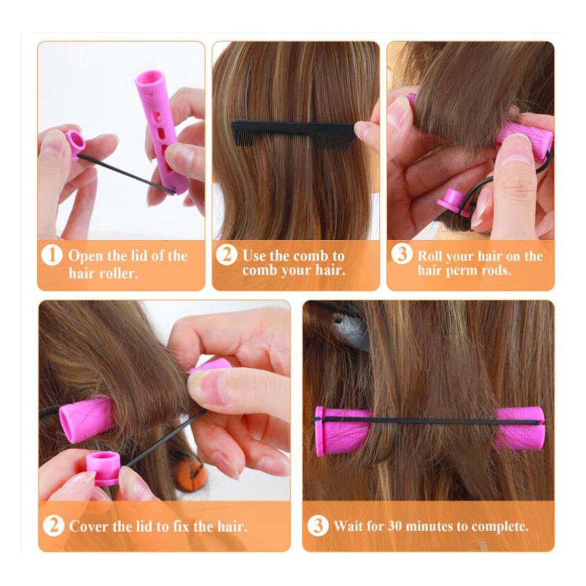 24Pcs Cold  Perm Rods Curly Wavy Rod Curling  with Rubber Band