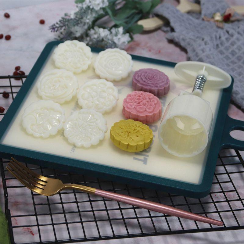 6pcs Hand Press Cookie Stamp Moon Cake Decor Barrel Mooncake Mold 50g Pastry DIY