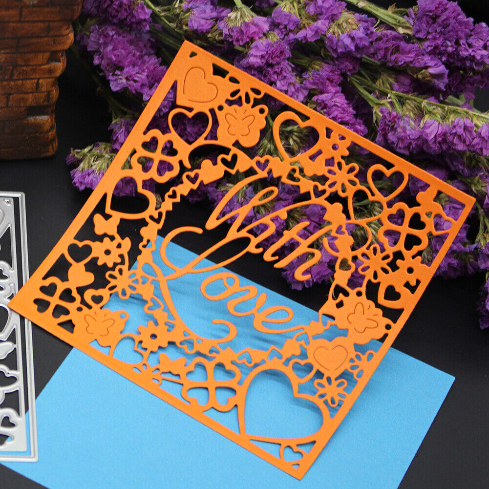 2 X With Love Square Photo Cutting Dies Stencil DIY Scrapbook Mould Craft