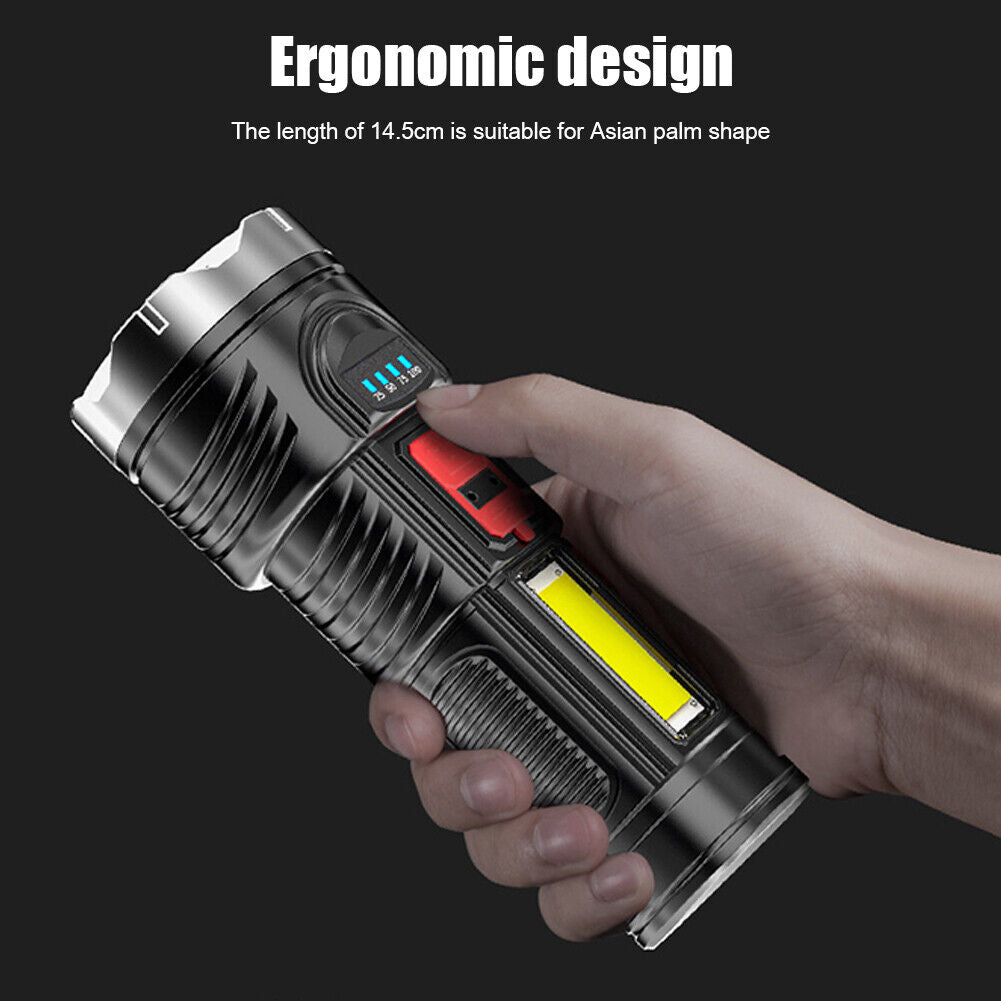 USB Rechargeable G5+COB LED Beads Flashlight Portable Torch Power Display