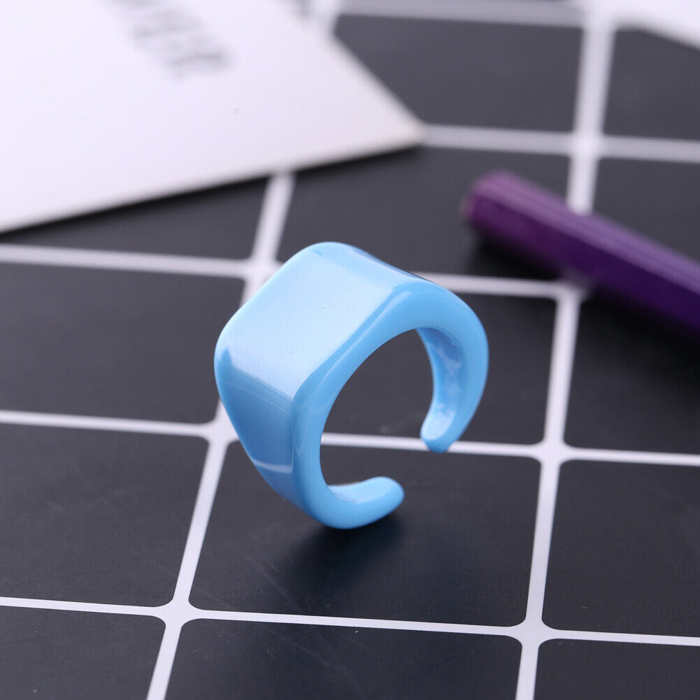Color Oil Geometric Hand-painted Jelly Open Rings Women Party Jewelry (E)