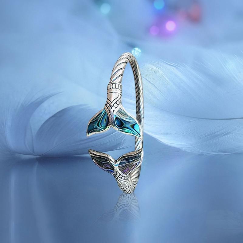 Abalone Shell and Fish Tail Ring Open Ring for Women Men Valentine's Day Gift