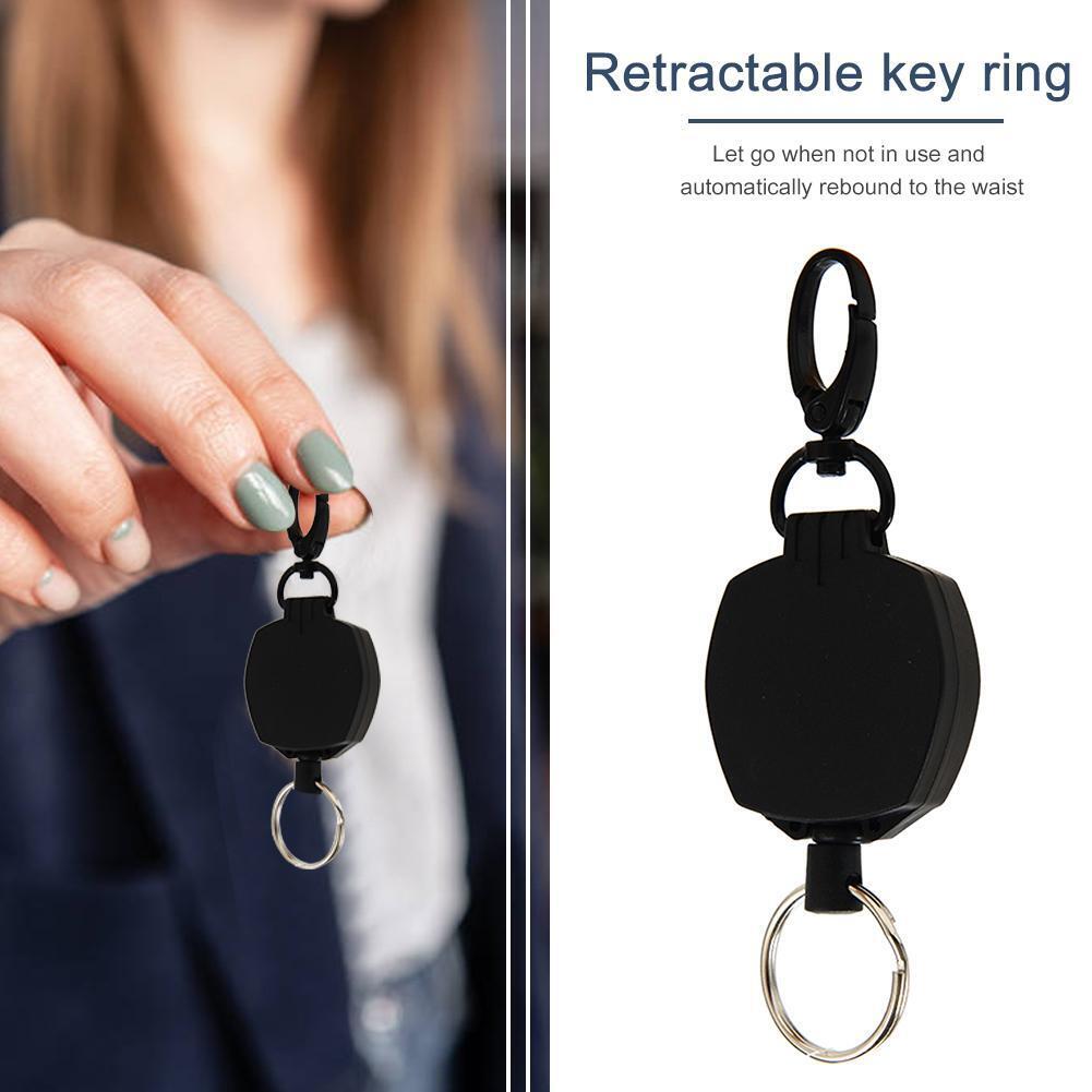 Resilience Steel Wire Elastic Keychain Recoil Retractable Key Ring (Square)