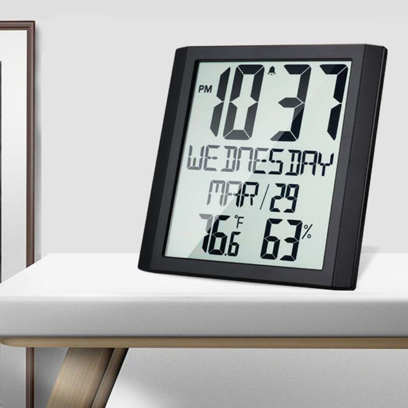 Digital Day Clock Extra Large Indoor Thermometer Hygrometer Calendar Desk & Hang