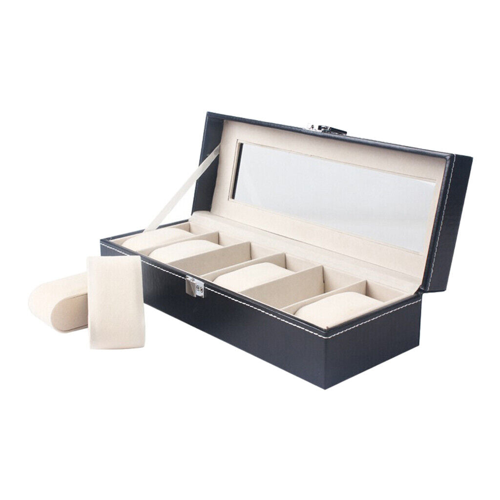 Luxury 6 Compartment Pu Leather Watches Box Jewelry Display Watch Showcase