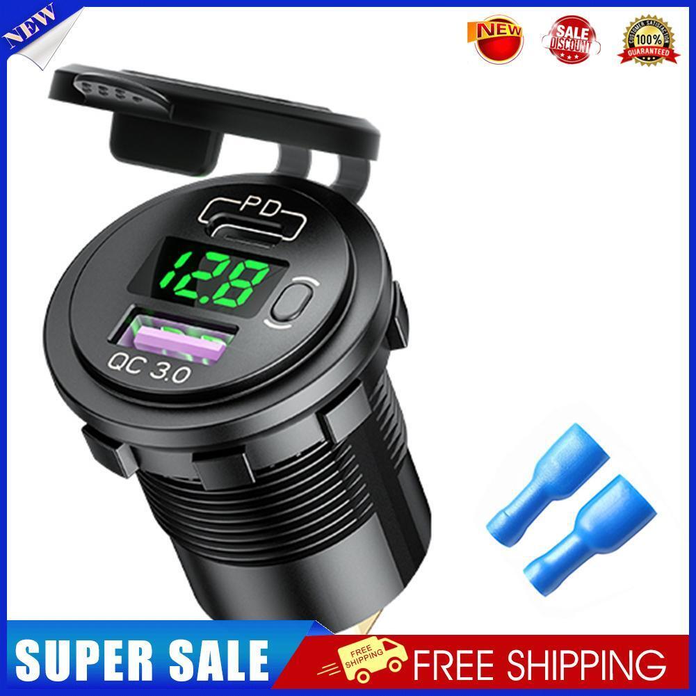 P21-B Car Motorcycle Dual USB Charger PD + QC3.0 USB Charger Socket (Green)