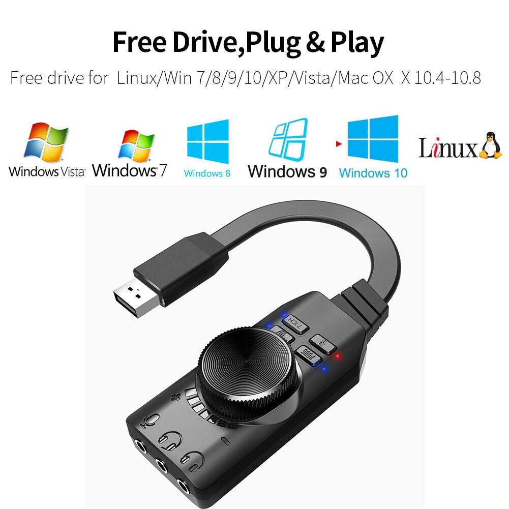 GS3 7.1 Channel Sound Card Adapter External USB Audio 3.5mm Headset for PC