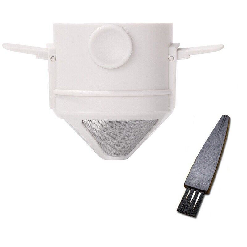 Stainless Steel Folding Coffee Filter with Brush Coffee Dripper (White)