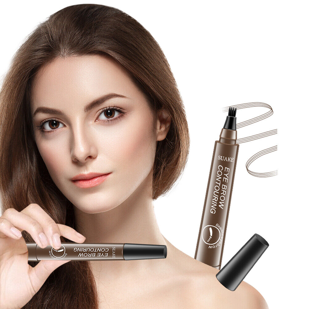 SUAKE Waterproof Eyebrow Pen 4-Fork Tip Eye Brow Pencil Brown (Dark Brown)
