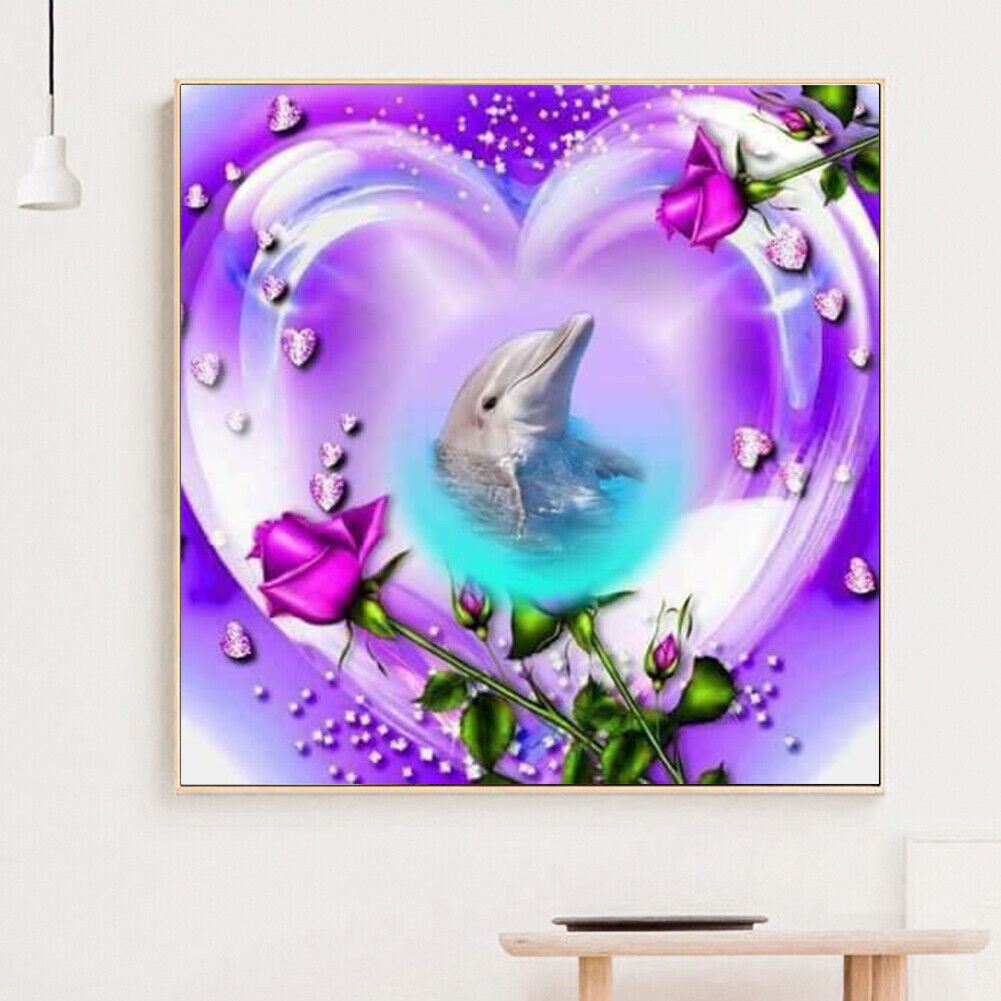 Love Dolphin 5D DIY Full Round Drill Diamond Painting Cartoon Animal Mosaic