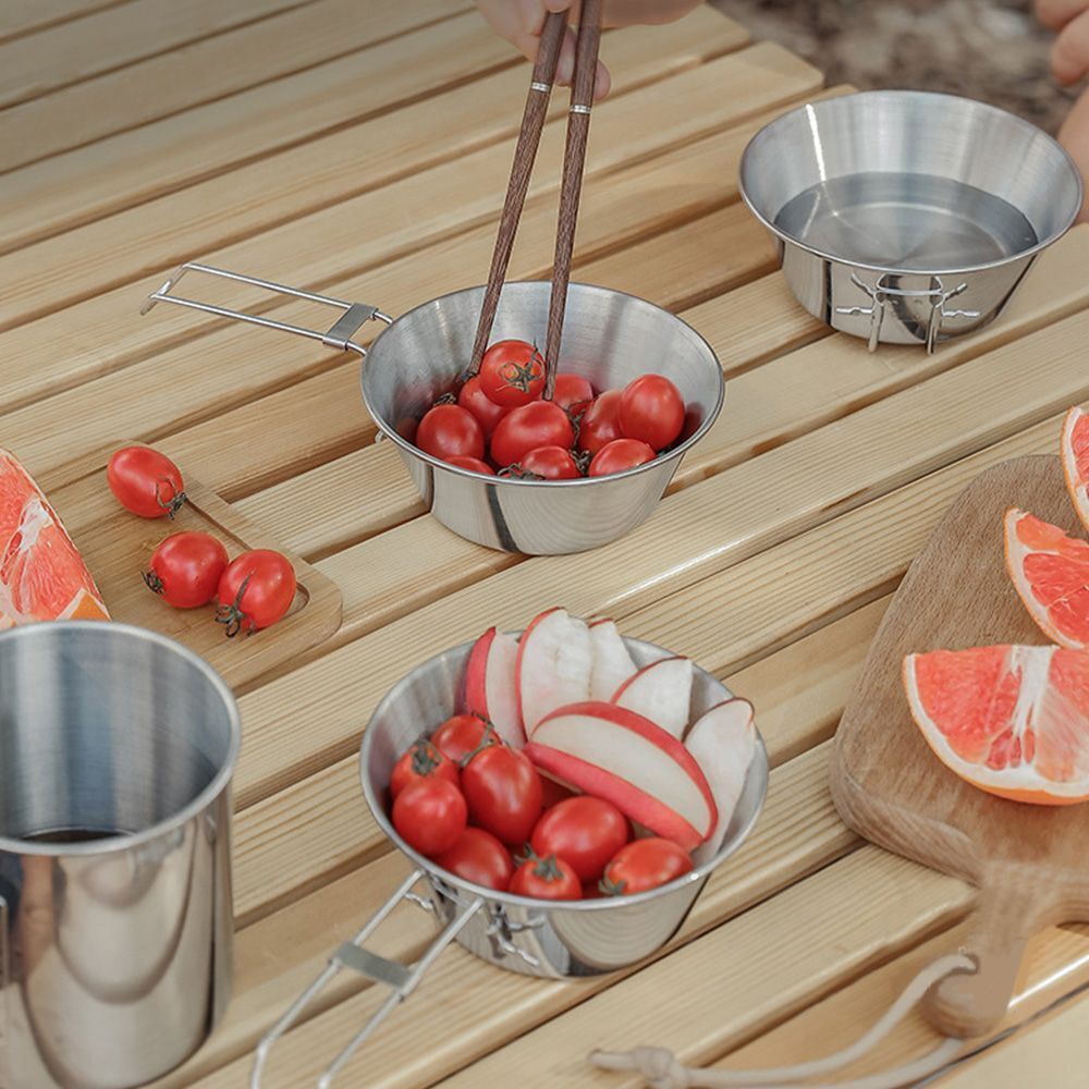 Teacup Foldable Handle Bowl Tableware Food Container Stainless Steel Bowl