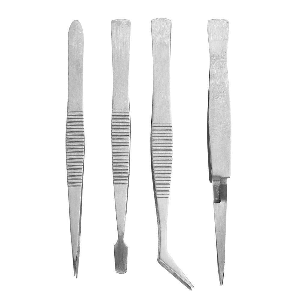 4pcs Stainless Steel Tweezers Pointed Elbow Flat Cross for Craft Kraft