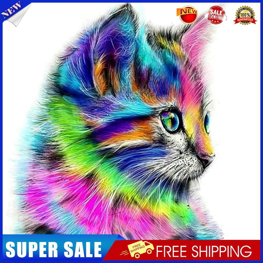 5D DIY Round Drill Diamond Painting Colorful Cat Cross Stitch Embroidery