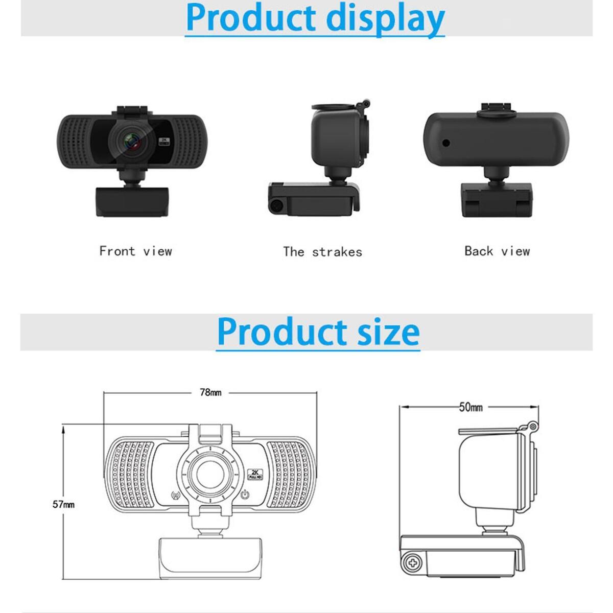 milageto 2K C6 Webcam with Microphone & Privacy Cover,Web Camera USB Streaming