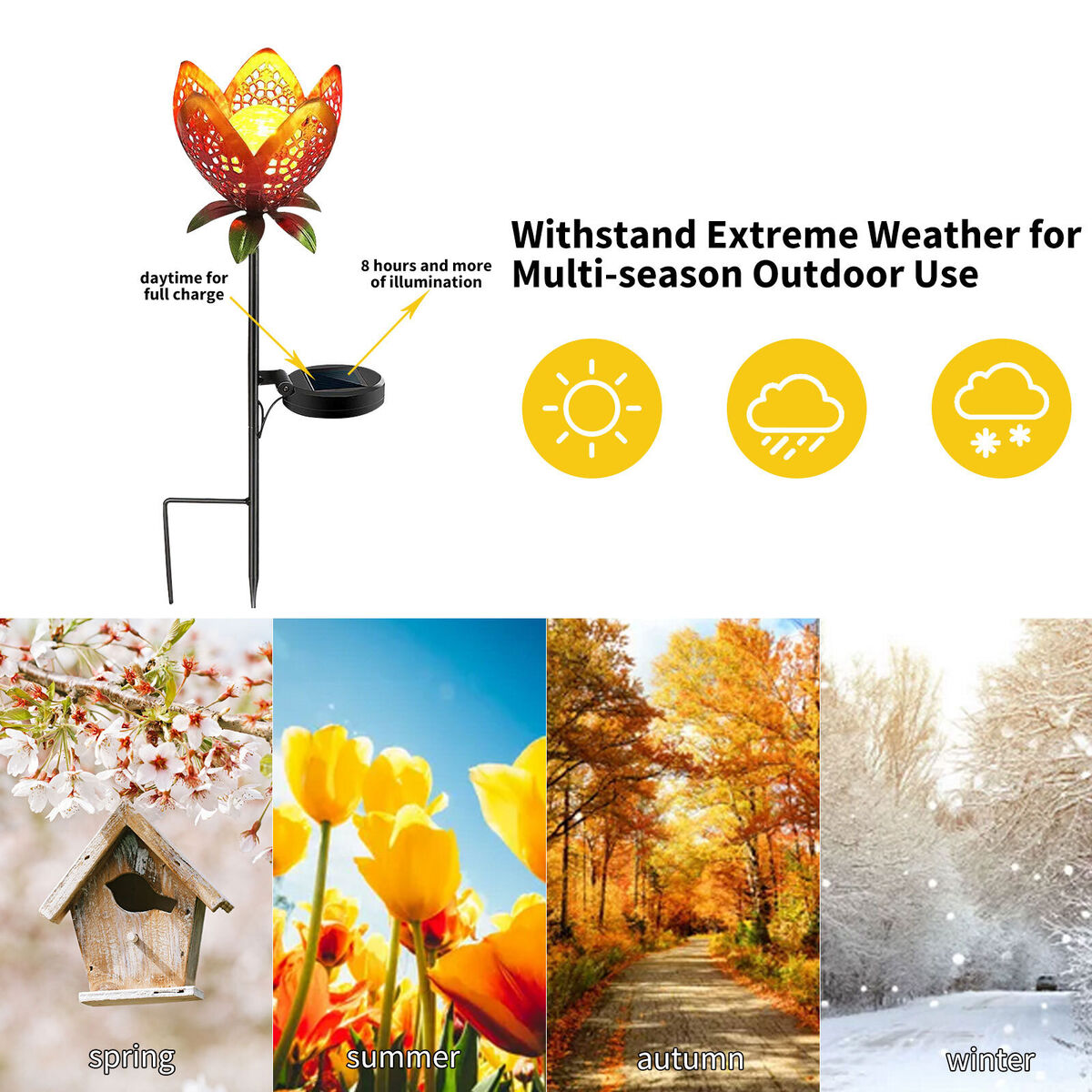 Flowers Solar Lights, Garden Stake Metal Art Lamp, Waterproof for Outdoor