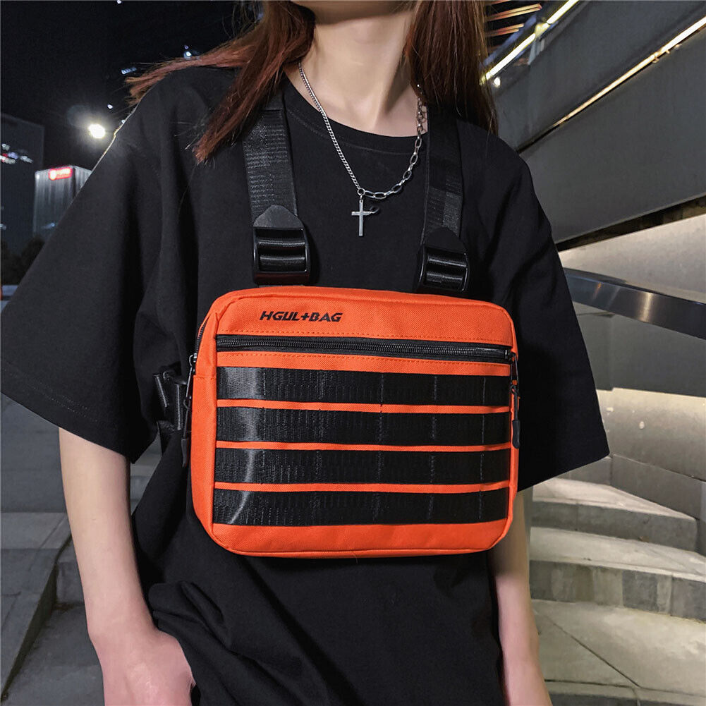 Streetwear Contrast Color Chest Bag Male Square Vest Strap Bags (Orange)