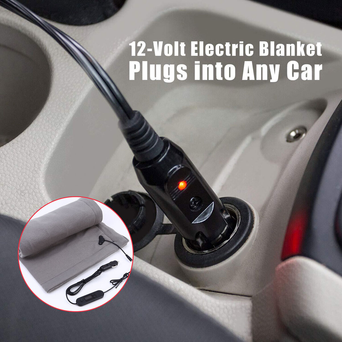 Electric Car Blanket Heated Fleece Travel Throw with Timer (Grey)