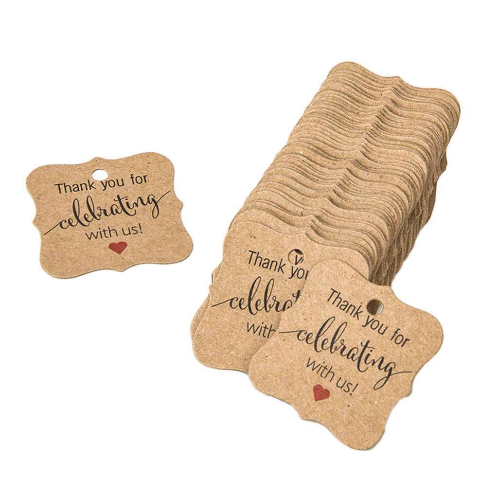 100x Thank You Kraft Paper Label Birthday/Wedding Party Hanging Gifts Decor