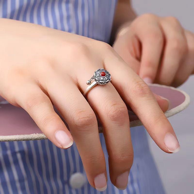 2Pcs Lotus Mantra Ring Finger Ring Tibetan Healing Ring Meditation Ring Jewelry