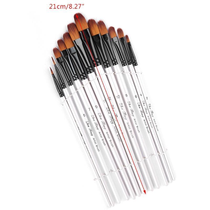 12pcs/set Watercolor Gouache Paint Brushes Wooden Handle Nylon Hair Painting