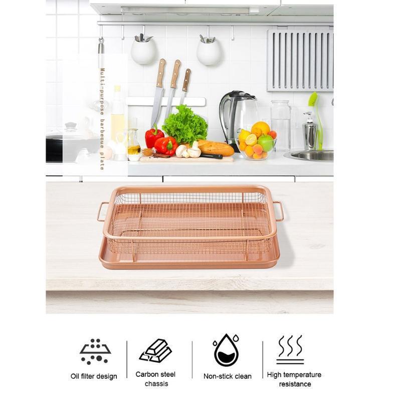 Metal Oven Crisper Tray Non Stick Cookie Sheet Air Fry Pan Grill Chips Basket
