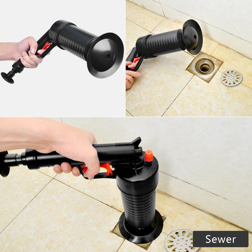 Toilet Dredge Plug Air Power Pump Bathroom Drain Cleaner Plunger (Black)