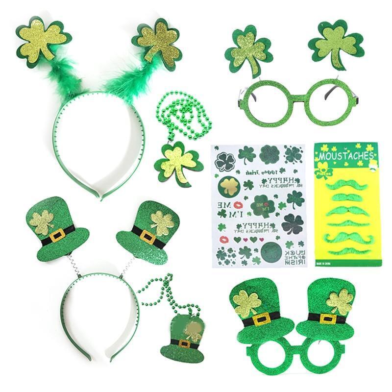 Saint Patrick's Day Costume Accessory Set Include Shamrock Glasses Headbands