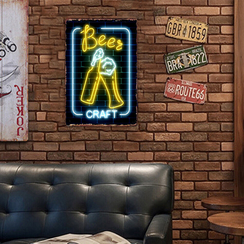 20x30cm Neon Beer Print Rectangular Metal Waterproof Tin Drawing Flat Style