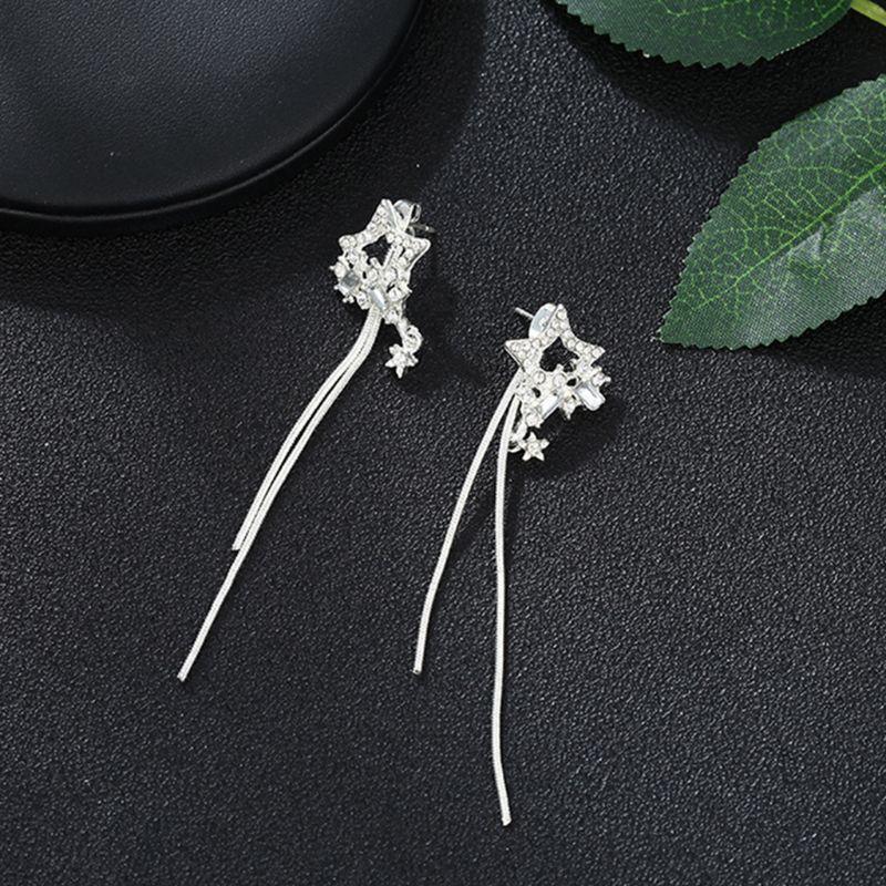 Fashion  Crystal Rhinestone Hollow Five-pointed Star Hanging Earrings Ladies Fa