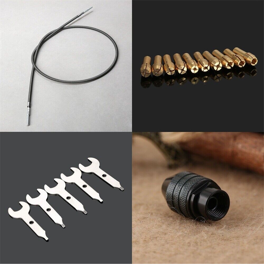 0.5mm-3.2mm Brass Collets Bits &M8 Keyless Chuck & Flexible Shaft & Spanner C6B