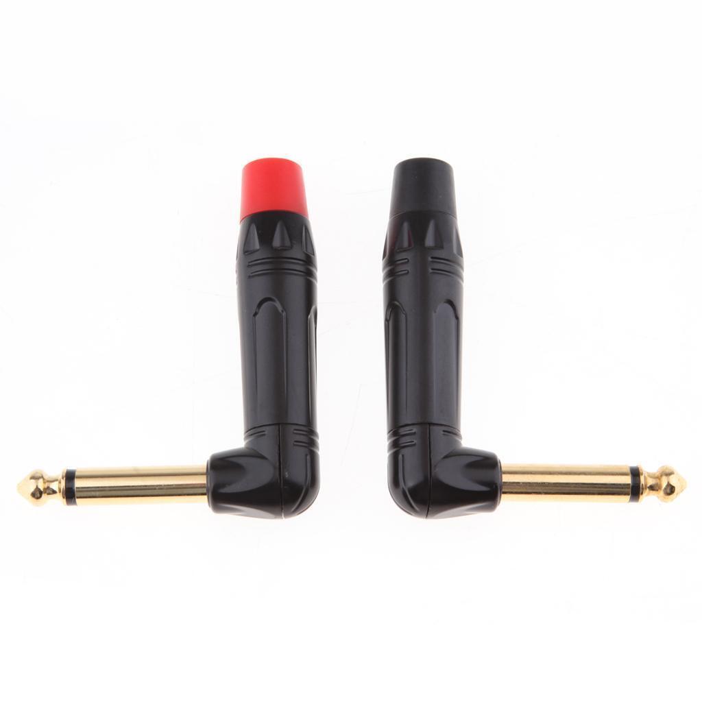 2x 90° 6.5mm 1/4" Mono Audio Male Solder Plug Jack Rapair Connector Adapter