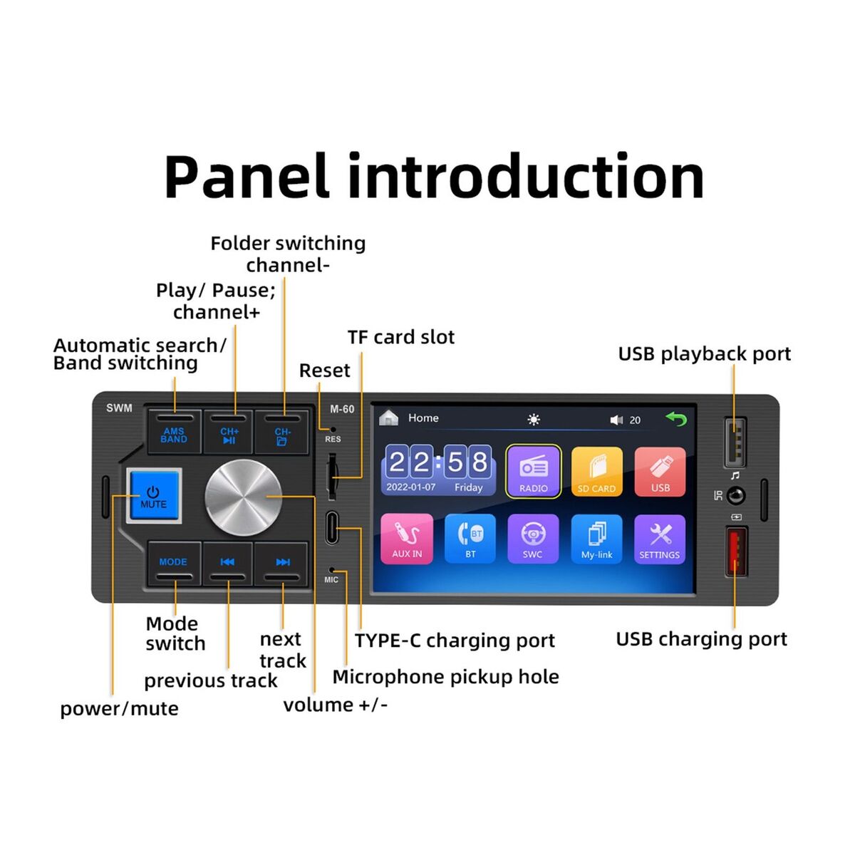 dashboard In-dash Audio Head Unit Car Stereo Radio Car MP5 Player Bluetooth