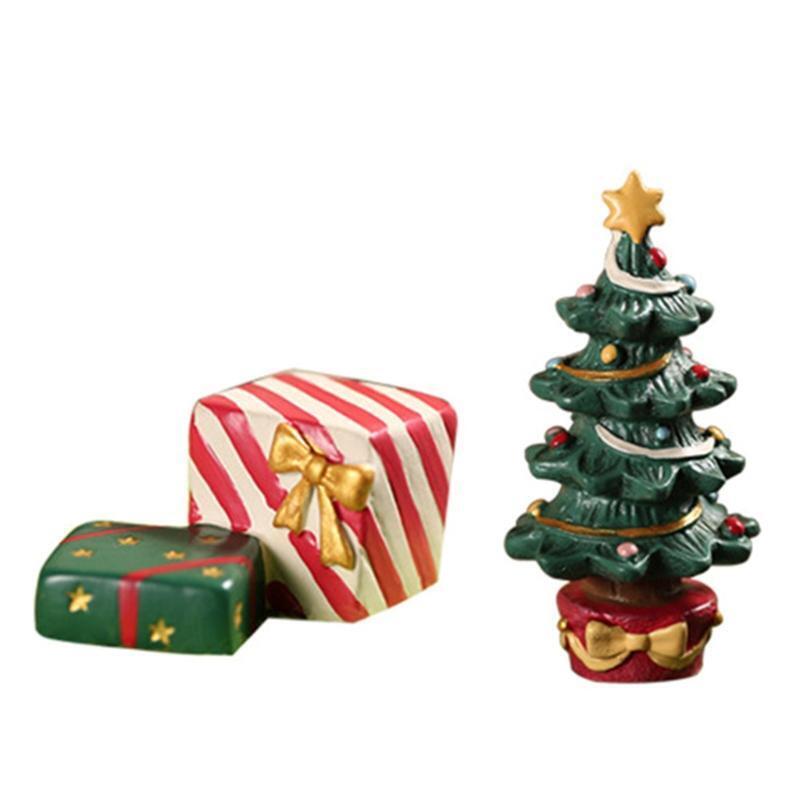 2 Pieces/Set Mini Xmas Tree Gift Box Statue Creative Aquarium Fish Tank Statue