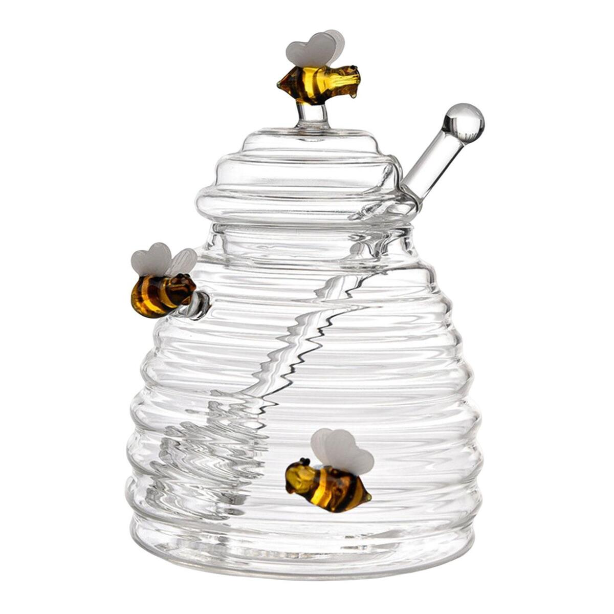 Clear Honey Pot Jar Honey Dispenser with Dipper and Lid for Wedding Party