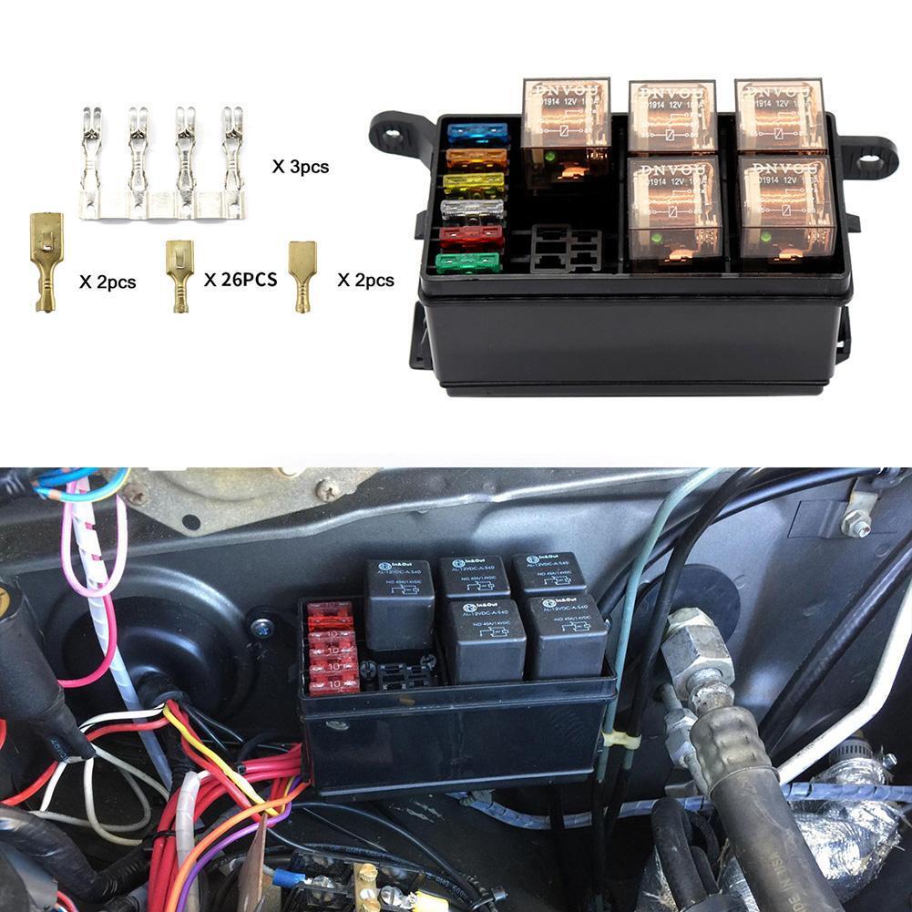 Universal 12V Car Marine 6-Way Relay+ 6-Slot ATO/ATC Blade Fuse Holder Box