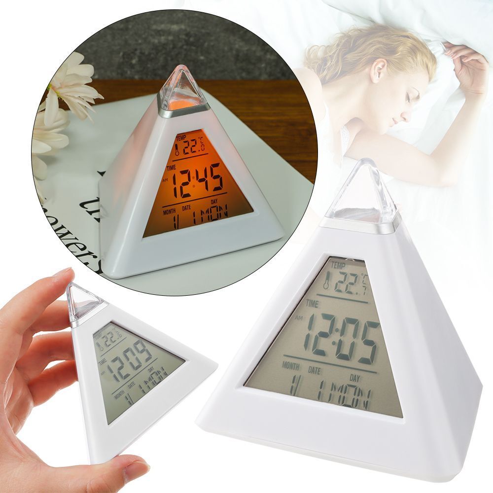 Creative Pyramid Alarm Clock Number Clock Bedside Clocks Thermometer Meter