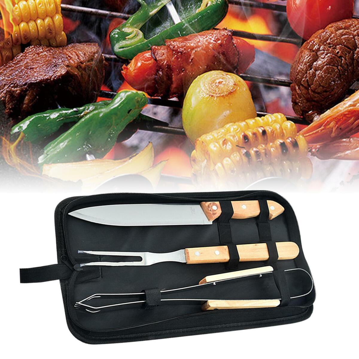 3 Pieces Stainless Steel Grill Tool Set for Cooking BBQ Party Camping Picnic