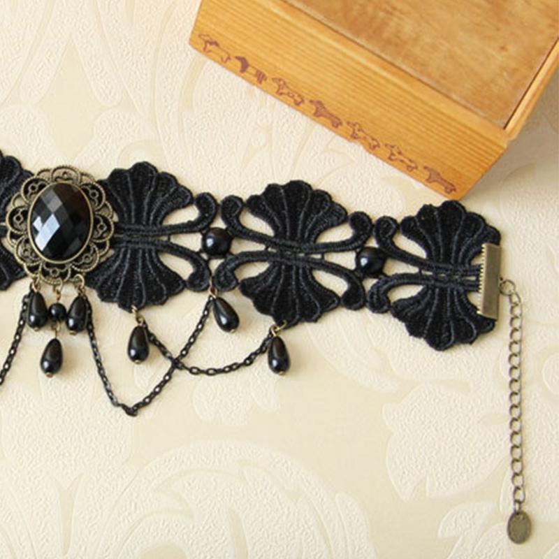 Black Lace Gothic Statement Choker Collar Necklace Victorian Lolita Choker