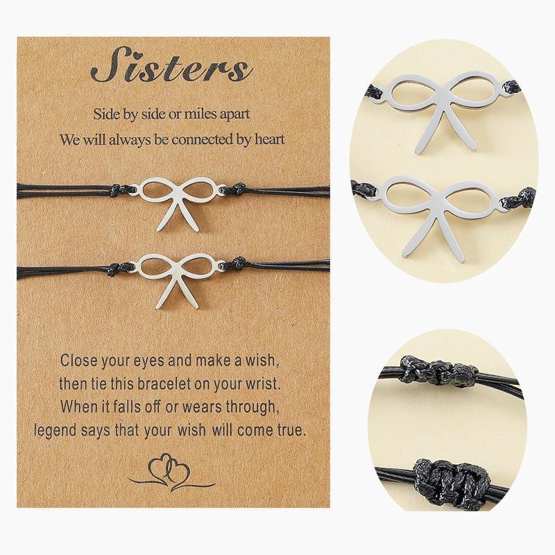 2x Girls Jewelry Bow-knot String Charm Bracelets Sister Bracelet Friendship Gift