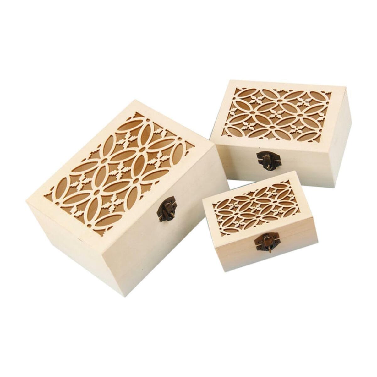 3Pcs Hollow Design with  Lid Clasp  en Jewelry Box for
