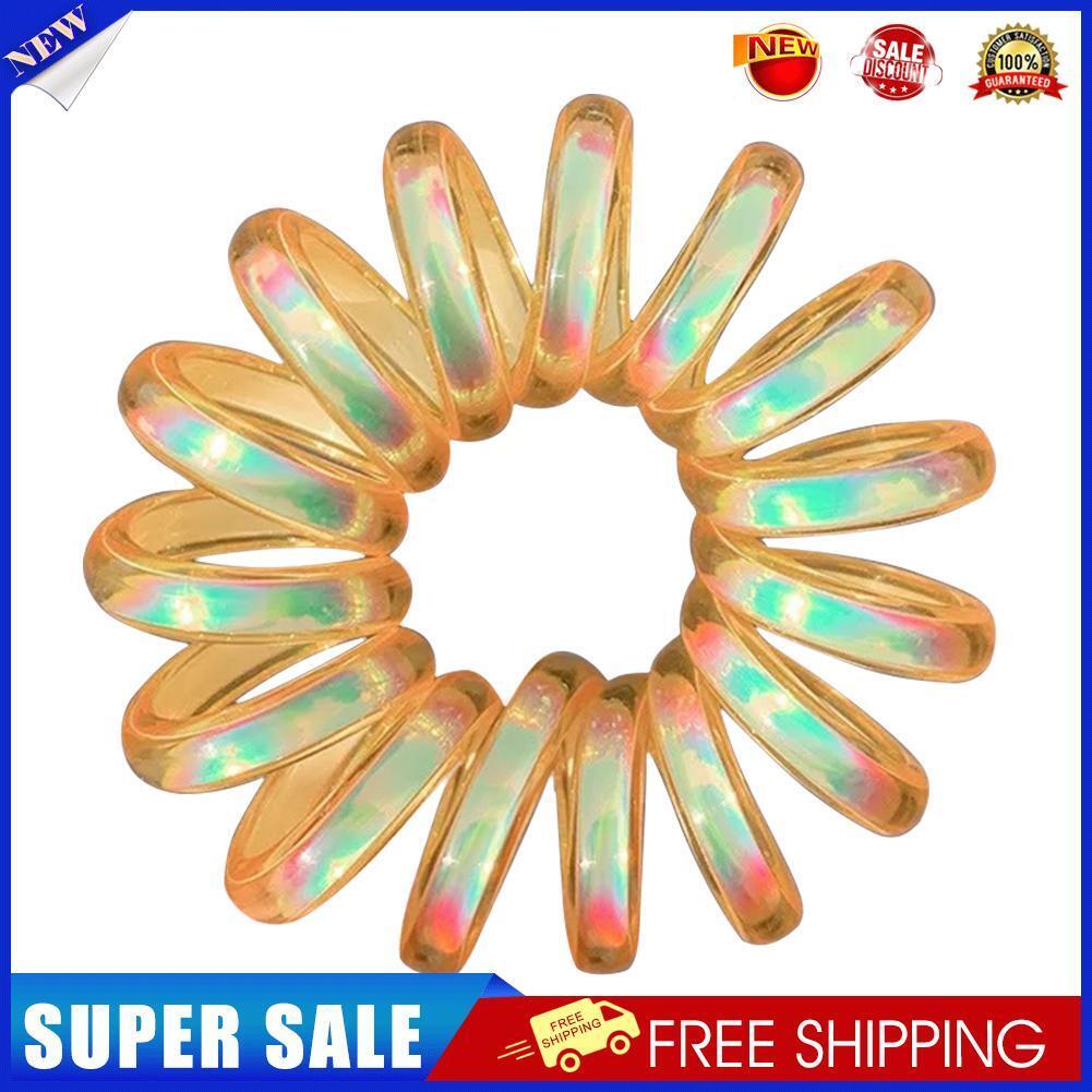 Telephone Wire Elastic Hairbands Women Ponytail Holder Hair Ties (Yellow)