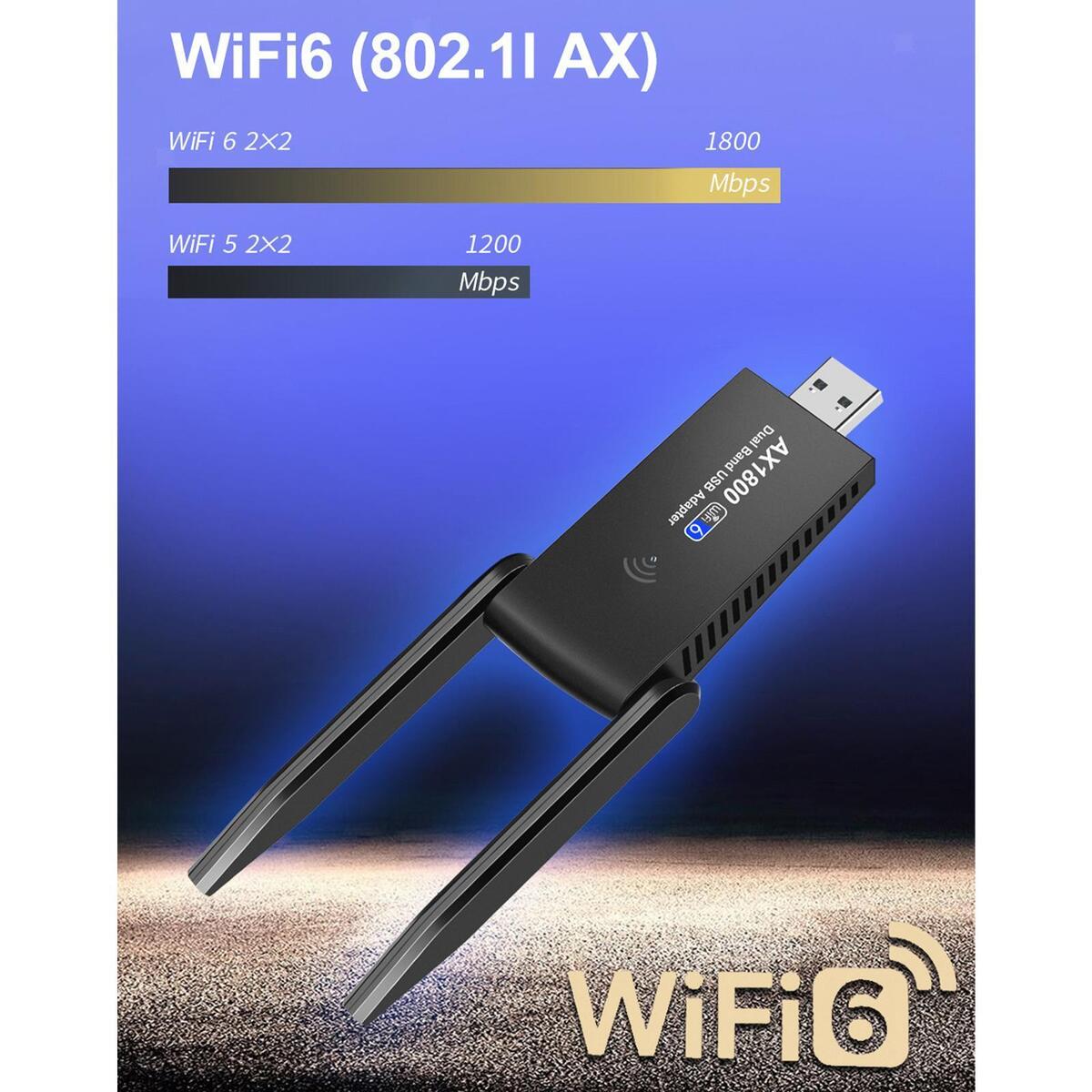 USB WiFi Adapter 1800Mbps IEEE802.11AX 2.4GHz 5GHz Wpa3 Dual Band for Laptop