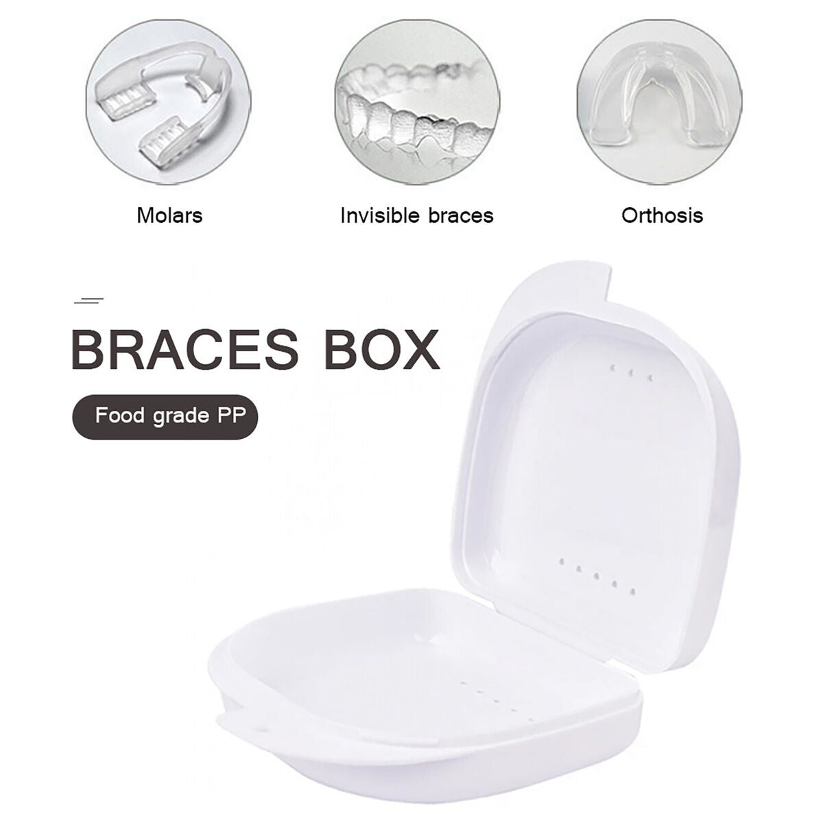 Retainer Box - Orthodontic Denture Mouth Guard Box Oral Care Case (White)