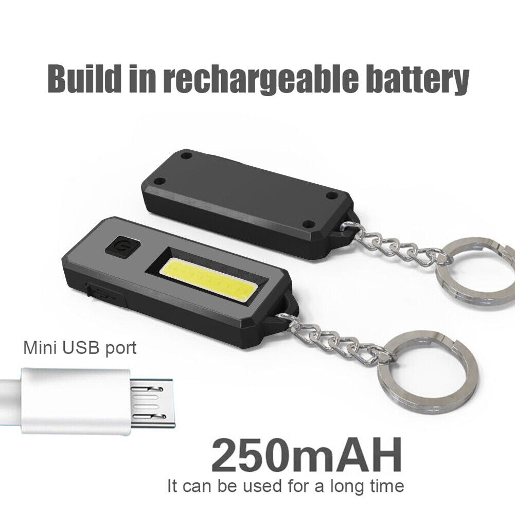 COB LED Mini Flashlight Keychain Outdoor Waterproof Pocket Work Lamp Black