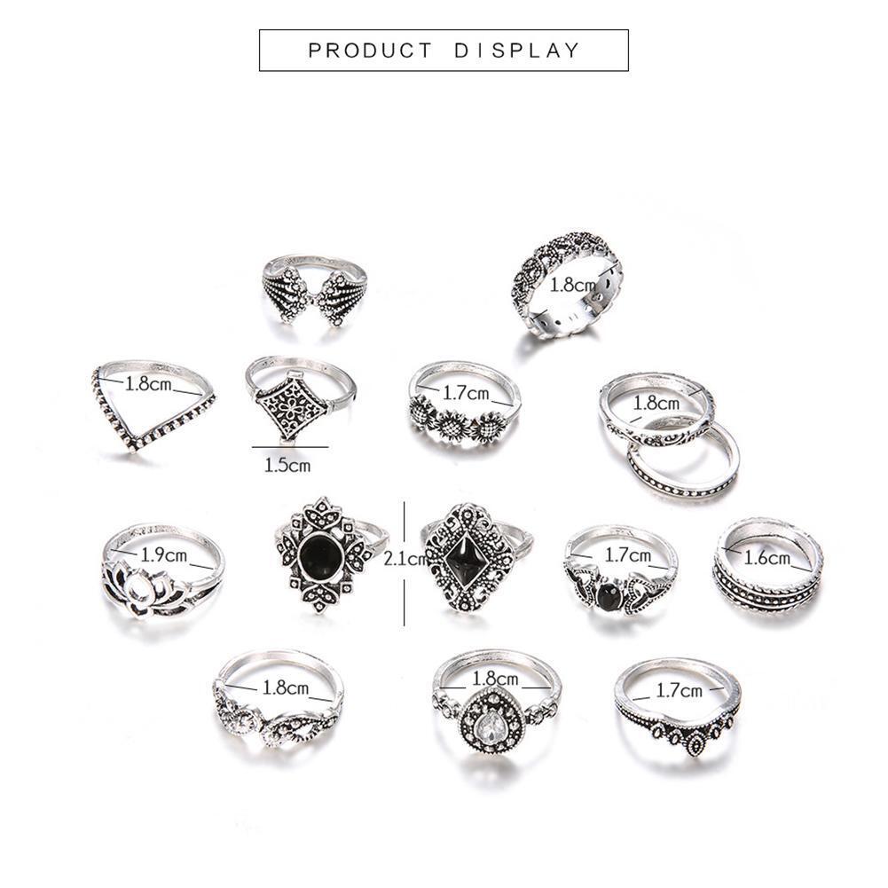 15pcs/set Bohemia Flower Ring Women Geometric Knuckle Finger Rings Jewelry